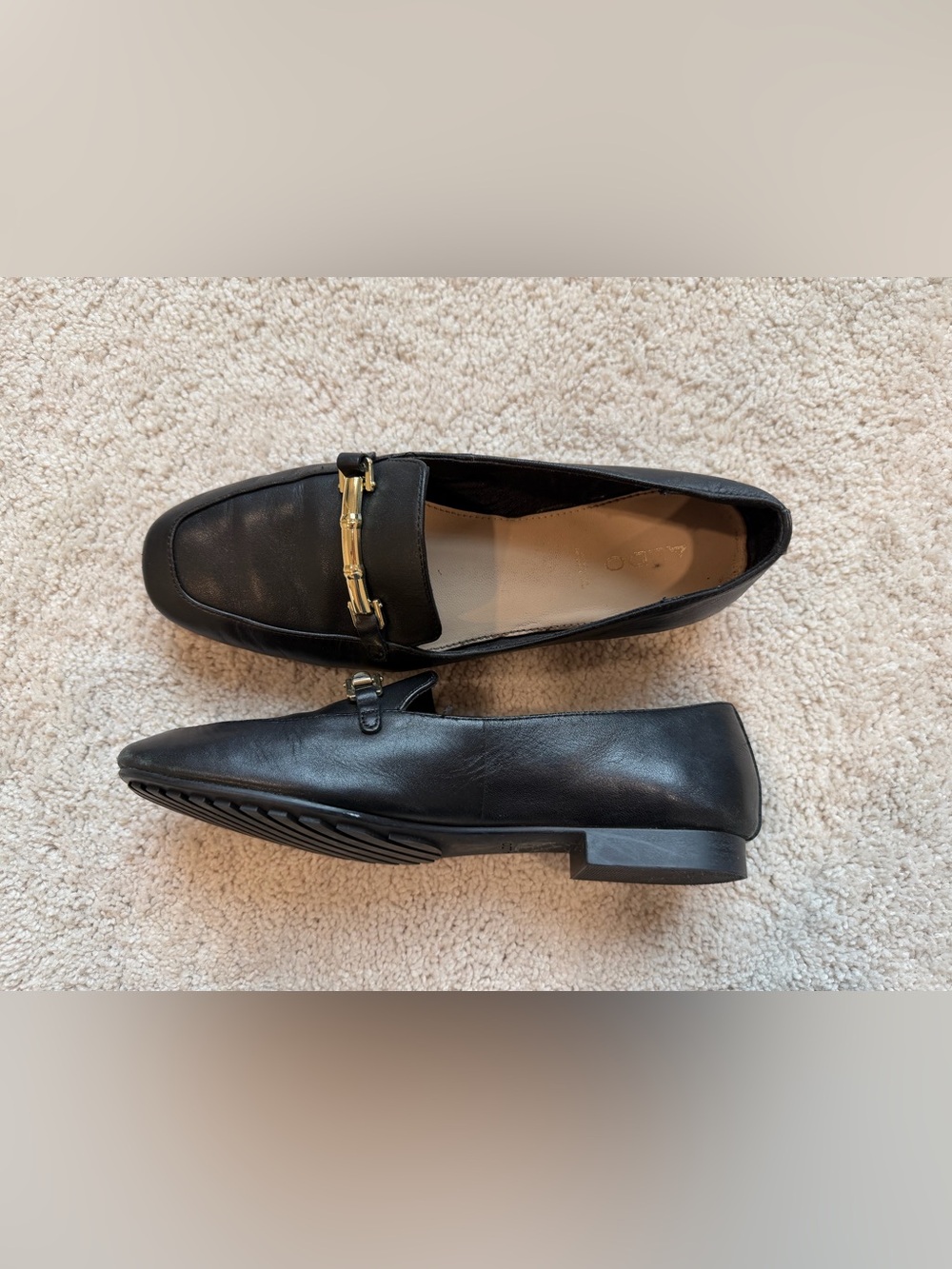 Women’s Aldo Black Leather Loafers with Gold Accent